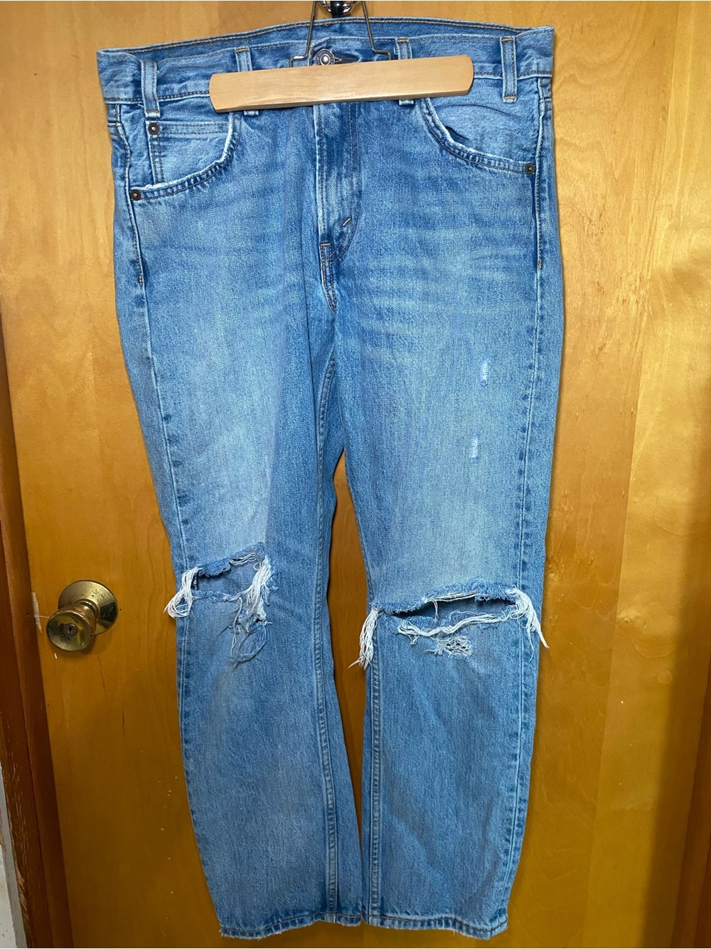Levi's Light Blue Straight Leg Distressed Jeans 505 custom